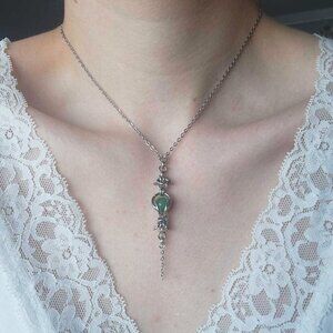 Vintage green and silver rosary necklace with a small silver chain ✦ goth witch